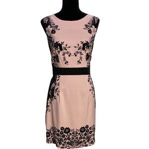New York and Company Sheath Dress - Pink/Black Colorblock Floral Print